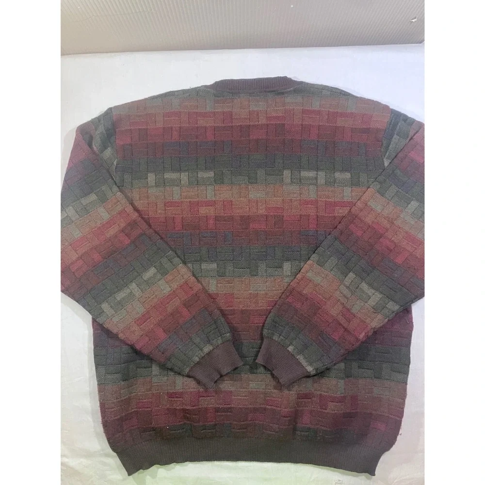 Lenor Romano Mens Extrafine Merino Wool Sweater Geometric Knit Made in Uruguay L